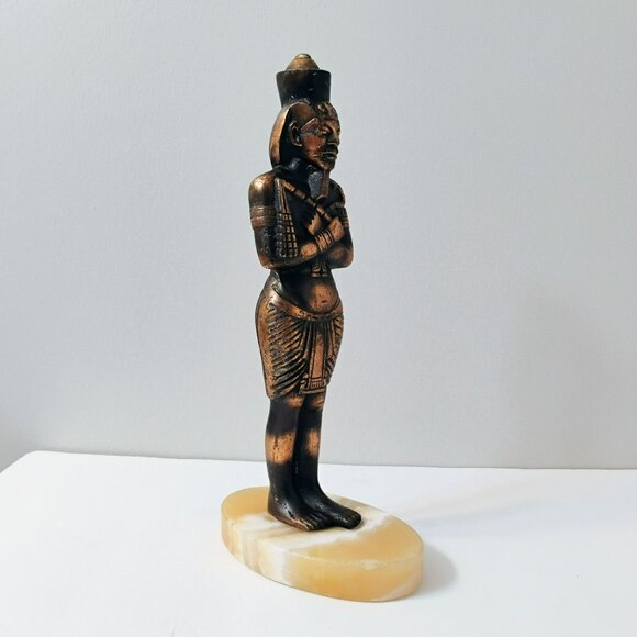 Egyptian Pharaoh Sculpture, Bronze Vintage Figurine, Art Statue on Marble Base - Picture 3 of 8
